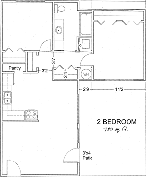 Two  Bedroom / One Bath - 780 Sq. Ft.*